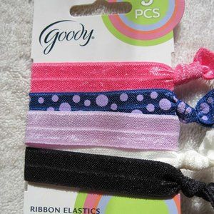 5 Goody Ouchless Ribbon Elastics Ponytailer Hair Bands Soft No Metal Tied Pinks
